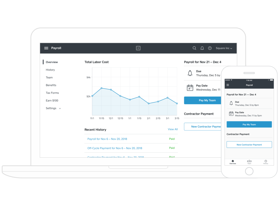 screenshot of Square Payroll